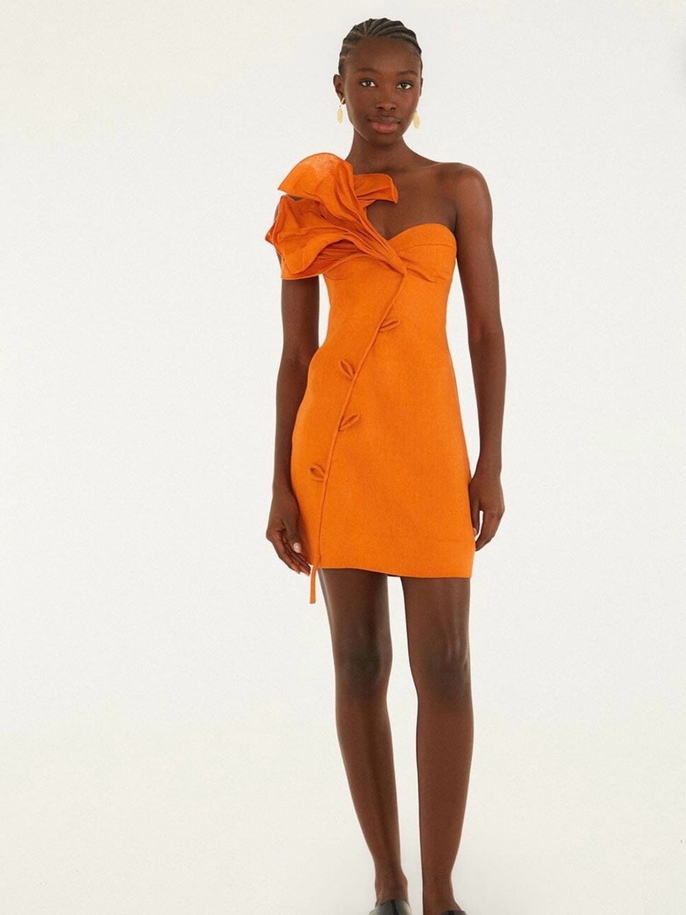 FARM Rio One-Shoulder Orange Flower Mini Dress